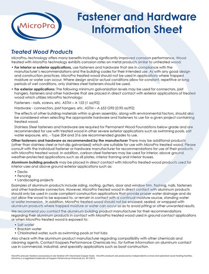 MicroPro® Fastener & Hardware Sheet